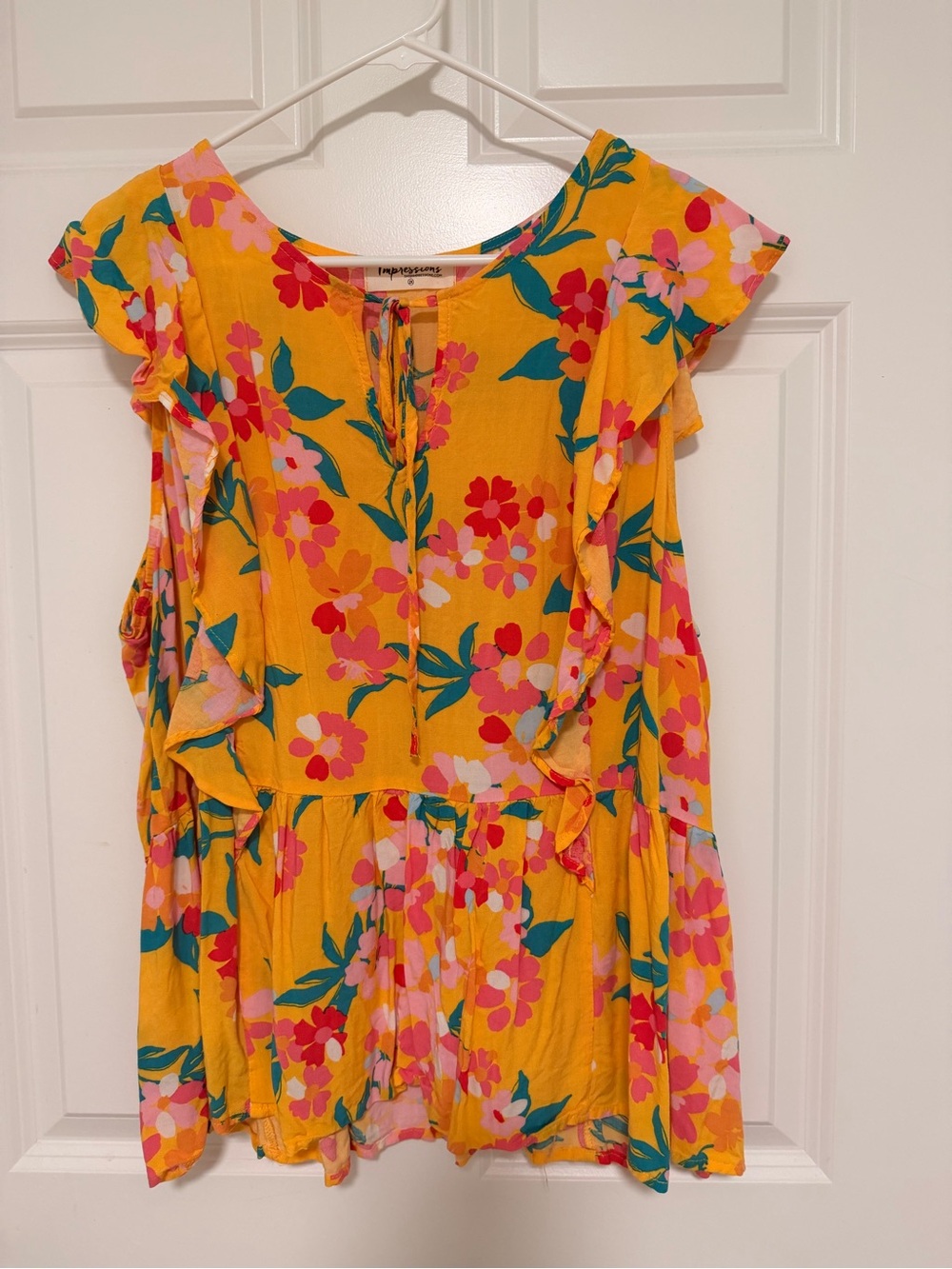 Impressions Yellow Floral Ruffle Blouse